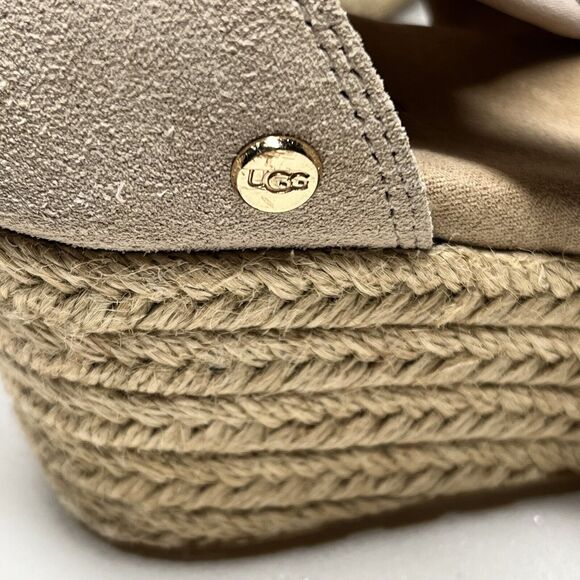 UGG Australia Trina Suede Espadrille Sandals Womens 6 Wedge Ribbon Tie Nude - Picture 8 of 13
